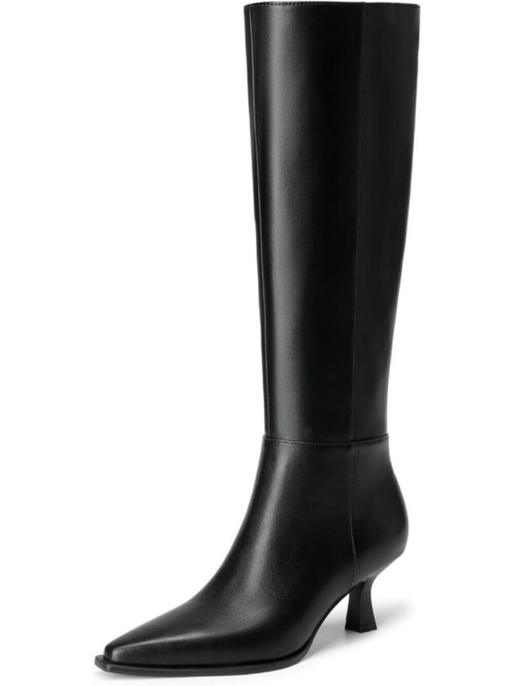 DREAM PAIRS Women's Black-pu Knee High Kitten Heel Boots Pointed Toe Kitten Heel
